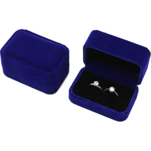 Personalized Velvet Jewelry Double Rings Gift Box Couple Earring Storage Organizer Packaging Case Custom Logo
