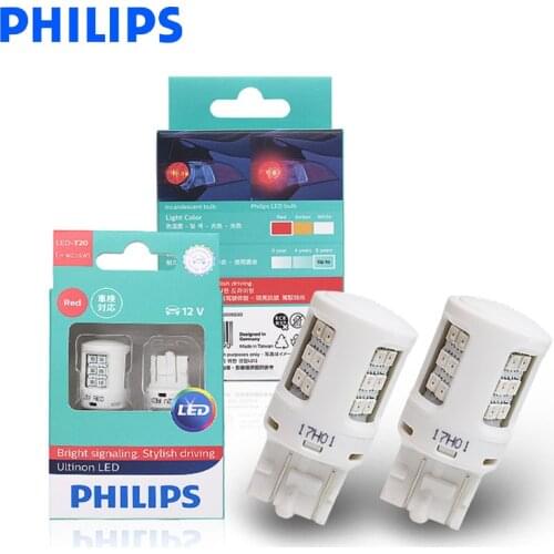 Philips LED W21/5W T20 7443 Ultinon LED 11066ULR Red Color Car Turn Signal Lamps Stop Light Parking Lamps Tail Bulbs, Pair