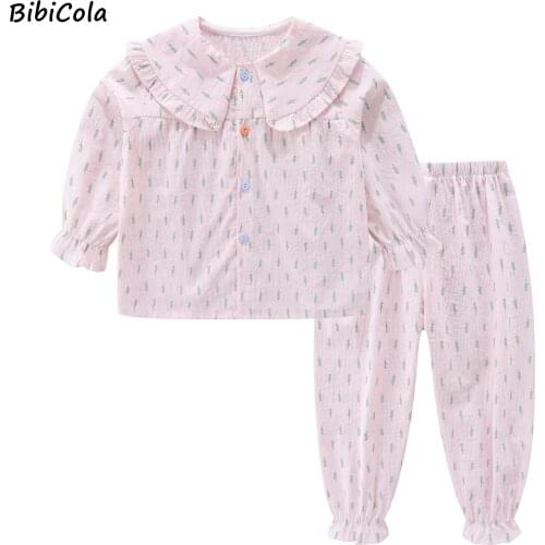 Girls Pajamas Spring Long Sleeve Children Sleepwear Cartoon print Set Washed cotton Boys Pyjamas Sets for Kid Nightwear Set 3-7Y