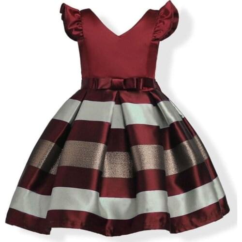 New Toddler Kids Girls Princess Bowknot Striped Pageant Party Formal Beautiful Dresses