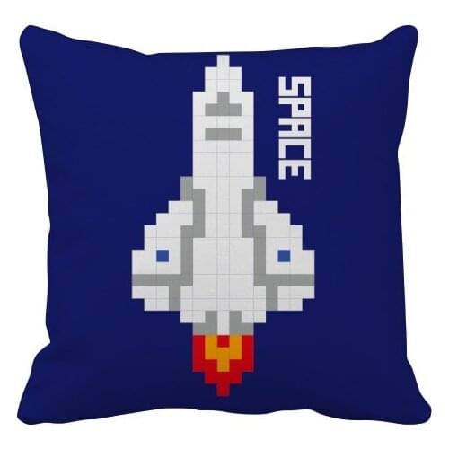 Rocket Take Off Universe Pixel Throw Pillow Square Cover