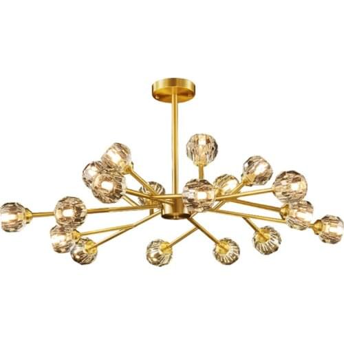 Post-Modern LED Luxury Crystal Chandelier Lighting All Copper Chandelier for Living Room Bedroom Chandelier Kitchen Hanging Lamp