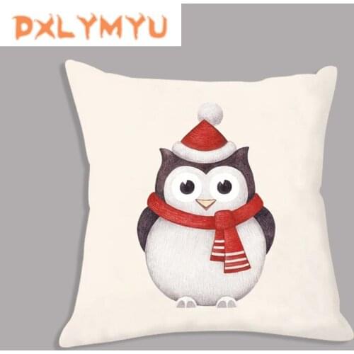 Xmas Cartoon Animal In Scarf Printed Cushion Christmas Pillow Soft Pillowcase Decorative Cushion for Sofa Seat Home Decor