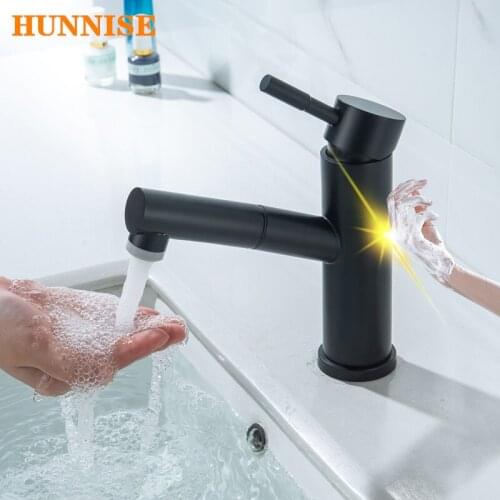 Touch Basin Faucet Black Bronze Pull Out Bathroom Basin Mixer Faucet Hot Cold Sensor Bathroom Tap Smart Touch Basin Sink Faucets