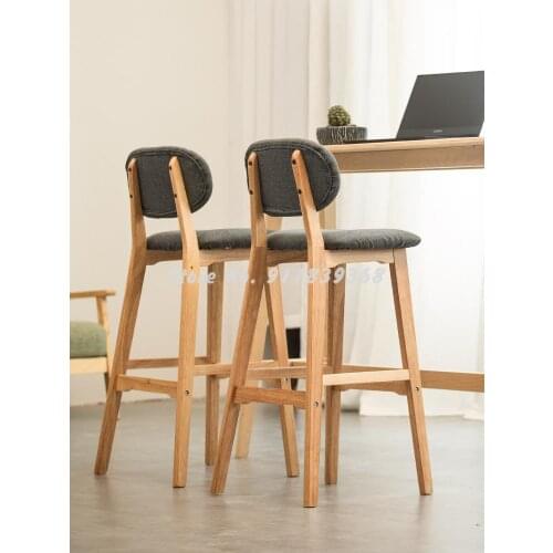 Nordic Solid Wood Bar Chair Back Home Bar Stool Modern Simple Front Desk Bar Chair Creative High Stool