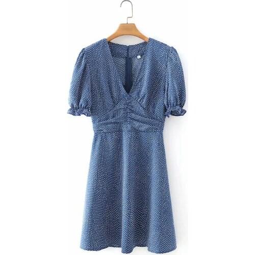 Vintage V Neck Short Sleeve Mini Floral Dresses DLQZ438