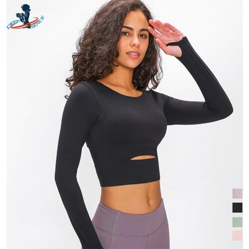 DEEPSENCE Womens Sports Shirt Long Sleeve Crop Top Gym Running Clothing Female Workout Fitness Blouses Yoga Cropped T-shirts