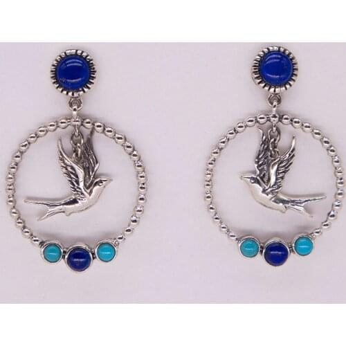 MIQIAO 2020 New On The Ears Big Earrings With Stones Jewelry For Women 925 Sterling Silver Bird Natural Lapis Lazuli Turquoise