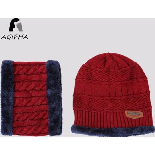 Winter Warm Solid Knitted Beanie Hats And Scarf Set For Women Men Casual Double Layer Soft Lining Cap Scarves Sets Type JN01