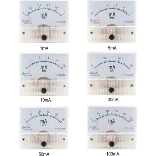 1/5MA 10MA 30MA 50MA 100MA 200MA 300/500MA 2/3A DC Amperimeter Analog Ammeter Panel current Tester Meter For Experiment or Home