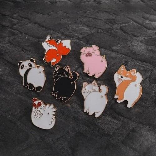 1Pc Animal Ass Enamel Pin Brooch Funny Cat Dog Panda Fox Pig Cartoon Jewelry Gifts Women Kids