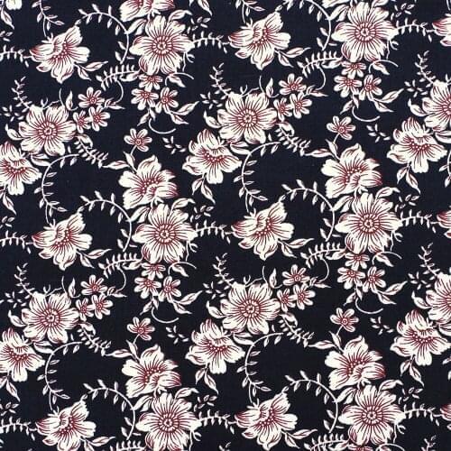 1 Yard Cotton Poplin Fabric for Sewing Patchwork, Dress, Cloth, Bedding -Flowers and vine on Deep Blue background (width=140cm)