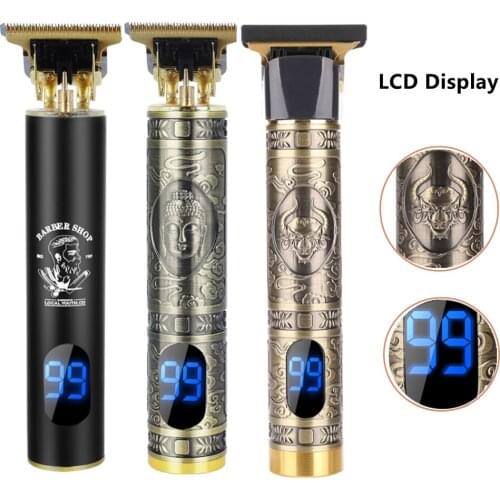 2021 LCD Hair Trimmer Professional Mens Rechargeable Electric Hair Beard Clipper 0mm Adjustable Cordless Hair Cutting Machine