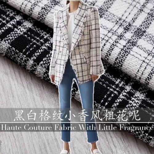 50x140cm Width Fashion Black and White Lattice Polyester Tweed Fabric For Woman Autumn Dress Skirt Coat DIY Cloth Sewing