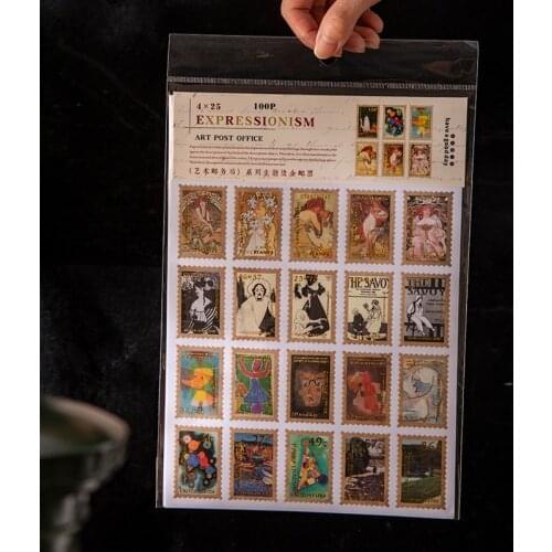 Art Post Office Journal Gold Foil Stamp Paper Stickers Decoration Stickers Diy Ablum Diary Scrapbooking Label Sticker Stationery