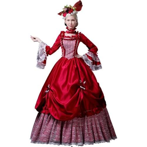 One Piece Dress Gothic Lolita Classic/Traditional Lolita Vintage Inspired Victorian Rococo Medieval Cosplay Lolita Dress Red