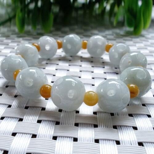 Level A Natural Myanmar Jadeite Bracelet Round Beads Emerald Hand String Hollow Buddbead Bangle Gift For men Jade Stone Jewelry