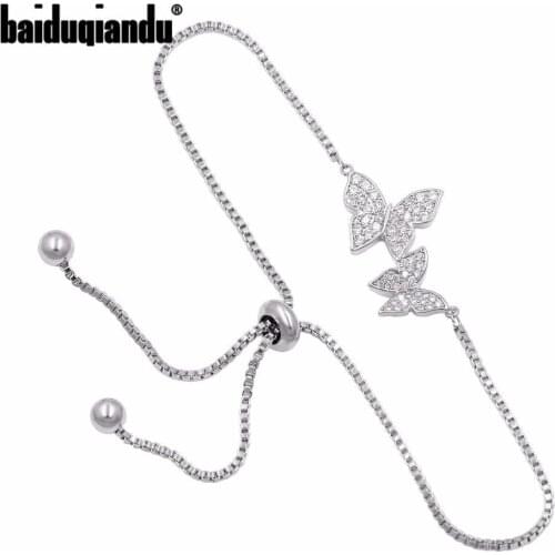 Bridal Jewelry Cubic Zirconia Crystal CZ Butterfly Adjustable Bracelet for Women in Silver Color or Rose Gold Color