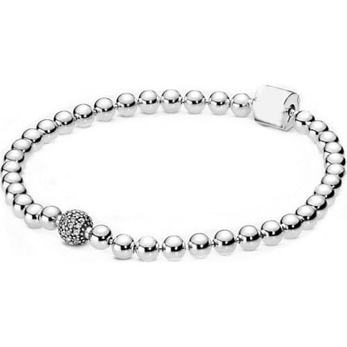 Beads And Pave Bracelet 100% 925 Sterling Silver Beads And Pave Bracelet Fit European Charms Diy Jewelry