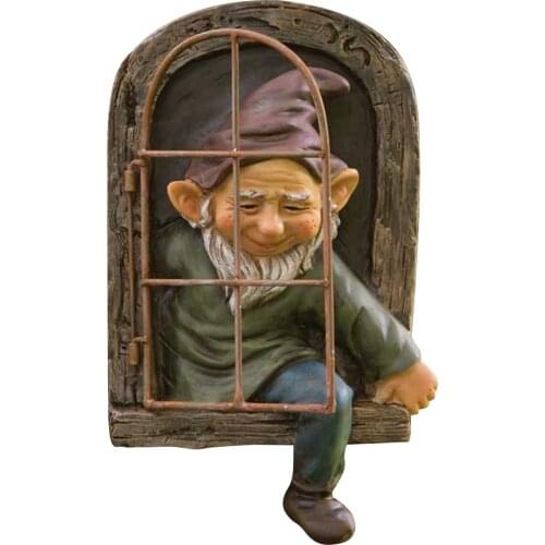 Garden Gnome Statue 3D Decor Furnishing Articles Fairy Tree Hugger Window Dwarf Sculpture Outdoors Garden Decoration