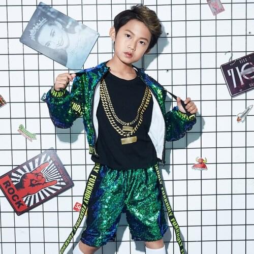 Children Cheerleading Team Clothes Suit Sequins Catwalk Show Outfits Boys School Dancing Performance Stage Costume VDB3623