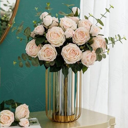 European Fabric Artificial Flower Wedding Center Rose Flower Pots Decorative Living Room Desktop Modern Bouquet of Dried Flowers