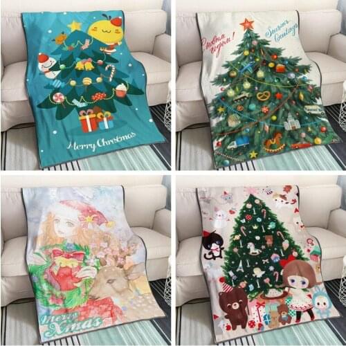 Christmas Tree Warm Sofa Blanket Throw Hd Printed Flannel Air Conditioner Blanket Decor for Home Christmas Ornament Navidad Gift