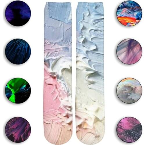 Graffiti Night Autumn Winter Retro Women Personality Hipster nebula Galaxy Painting Male Socks Oil Funny black colorful Socks