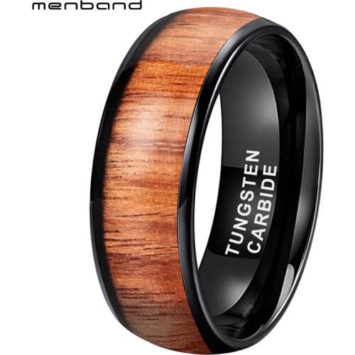 Men Women Black Wedding Band Tungsten Black Ring With Vietnam Acid Wood Inlay Domed Polished Shiny 6MM 8MM Comfort Fit
