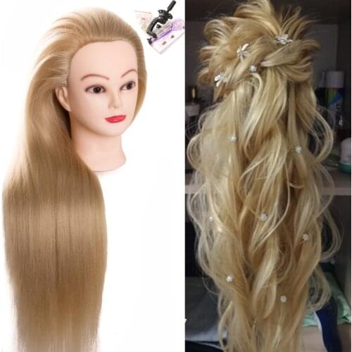 Synthetic Mannequin Head Dolls for Hairdressers 80 cm long hair Hairstyles Female Hairdressing Styling Training Head blonde