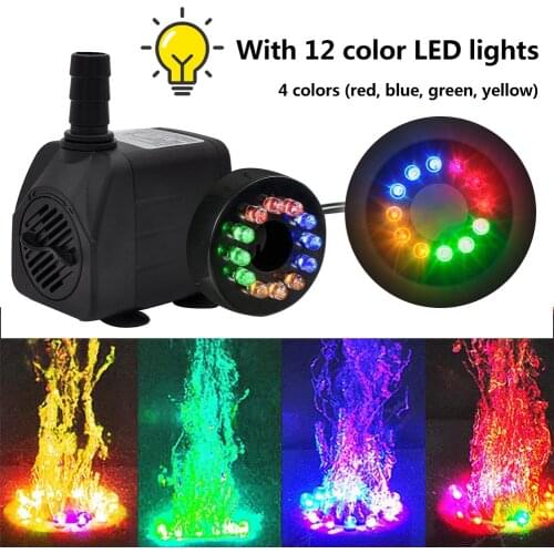 220V 10W Mini Water Pump With 12 Color LED Light Ultra Quiet Submersible Water Fountain Pump For Fish Pond Aquarium Fish Tank