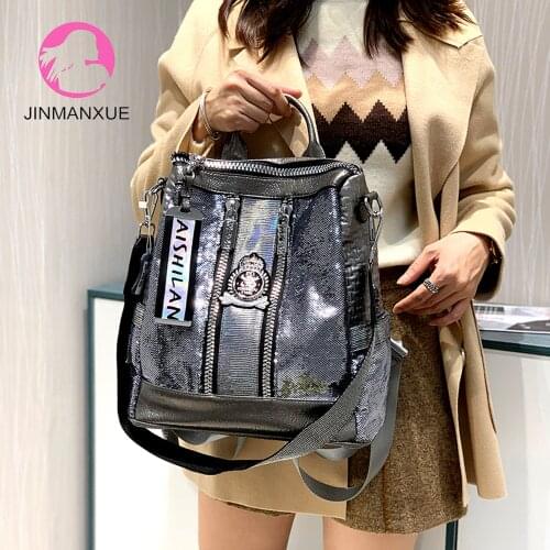 Fashion Large-Capacity Sequined Backpack Female Wild Multi-Function Wideband Messenger Shoulder Bag Women Purses and Handbags