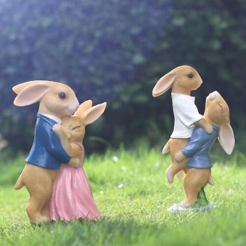 Cartoon Pastoral Simulation Animal Sculpture Ornaments Resin Couple Rabbit Statue Crafts Miniature Garden Decoration Accessories