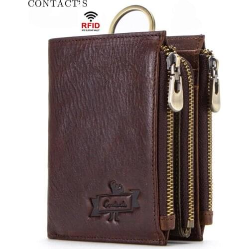 Mens Leather Wallet First Layer Cowhide RFID Anti-theft Brush Mens Wallet Leather Coin Purse Card Holder