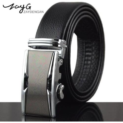 ZAYG Fashion Men Metal Automatic Buckle Cowhide Belt Men Quality Designer Alloy Buckles Luxury Belt Casual Classic Black Belt