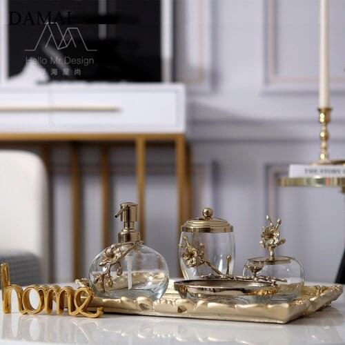 European Retro Bathroom Accessories Set Gold Inlay Plating Craft Five Piece Set Wash Set Household Restroom Shower Accessories