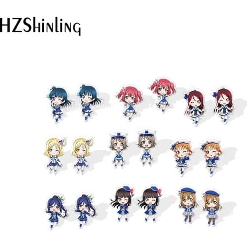 2021 New Love Live Sunshine Stud Earring Chika Mari Riko Ruby Acrylic Resin Earrings Epoxy Handmade Jewelry
