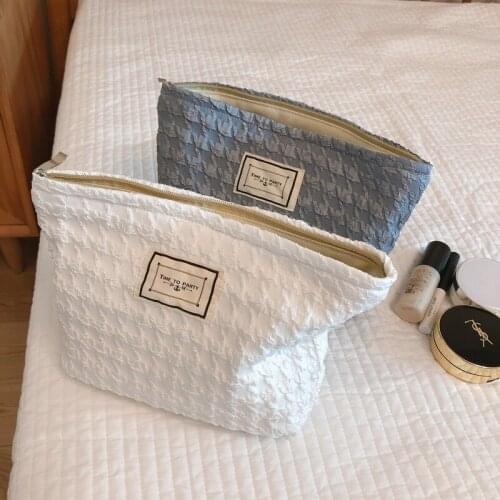 Pure Color Jacquard Bubble Houndstooth Makeup Storage Bag Portable Cotton Wash Bag Handbag Female Literary Simple Fashion Style