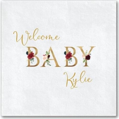 Personalized Napkins Welcome Baby - Fall Baby Shower Napkins, Custom Baby Shower Napkin, Fall Floral Baby, Full Color Napkins