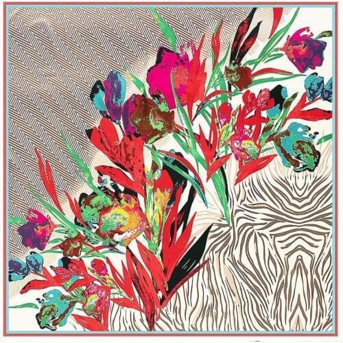 Large size silk square scarf floral flower painting neckerchief bandana women hijab shawl wraps designer scarves 130*130 cm