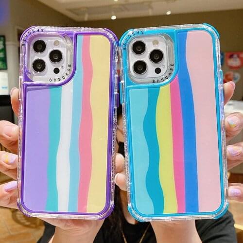 Shockproof Bumper Rainbow Phone Case For iPhone 12 11 Pro Max XR XS Max X 7 8 Plus 12 Pro 11 Candy Color Silicone Back Cover