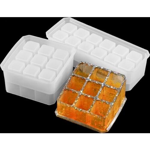 Crystal Epoxy Resin Mold Square Checkered Lipstick Storage Box Mold For Hand Craft Epoxy Resin Mold DIY Jewelry Making Findings