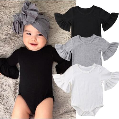 Pudcoco US Stock Newborn Infant Baby Girl Bodysuit Short Sleeve Solid Clothes Flared Sleeve Jumpsuit Sunsuit Outfits