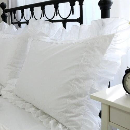 2pcs luxury pillow case Embroidery white ruffle lace pillowcase Satin cotton pillow cover home bedding pillow cases pillow sham