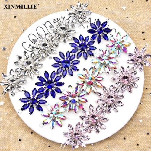 Luxury Crystal Diamond Flower Chain Buckle DIY Bikini Swimsuit Rhinestone Connectors Sew on Dress Belt Decoration Applique