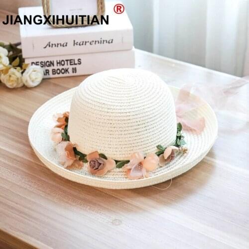 2018 Hot Summer Casual Women Ladies Wide Brim Flowers Beach hat Sun Straw Hat Elegant Floppy Bohemia Cap For Women and girls
