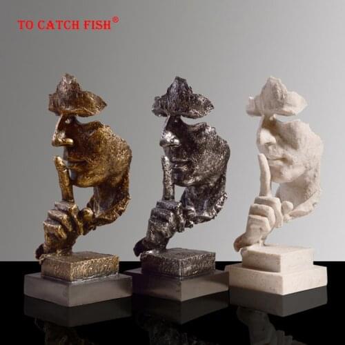 Modern Art Resin Decoration Craft Abstract Sculpture Figurine Ornaments Silence Is Gold Office Home Decoration Accessories