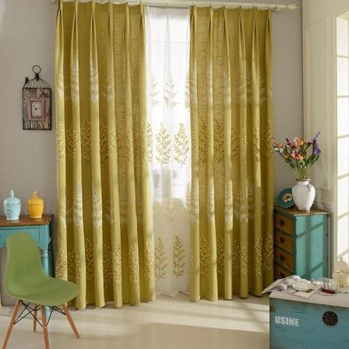 Nordic Modern Cotton and Linen Embroidery Shading Curtains for Living Dining Room Bedroom