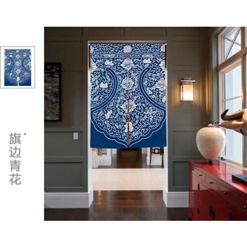 Printed cloth curtain country classical ethical wind partition China flower Chinese style porch hang Japanese kitchen decoration
