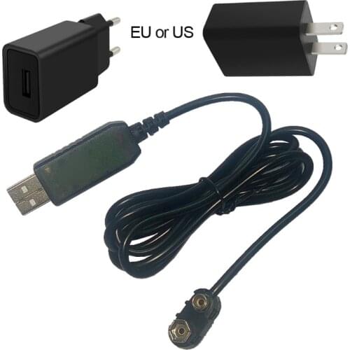 Universal EU or US Plug USB Adapter 6F22 9V Battery Eliminator Can Replace 9V Battery with 2m Power Supply Cable